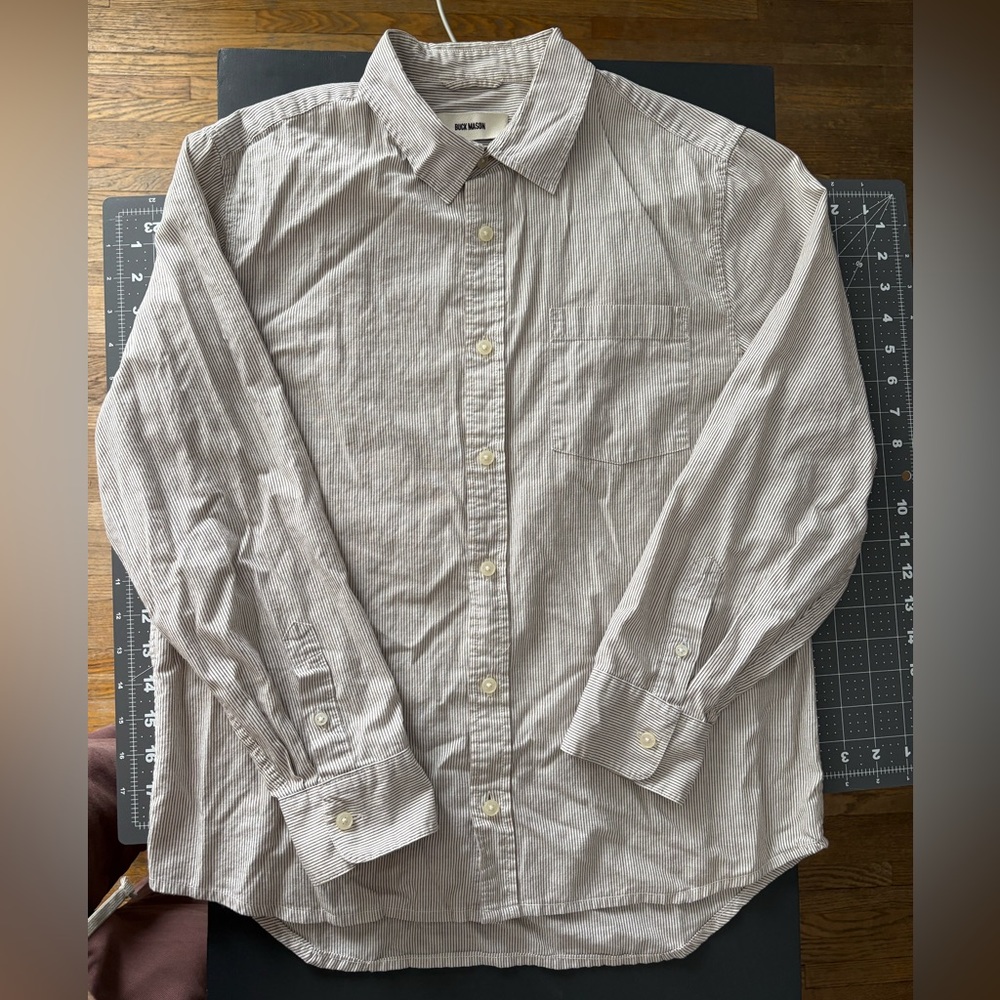 Buck Mason Men's Gray Striped Button Down Shirt